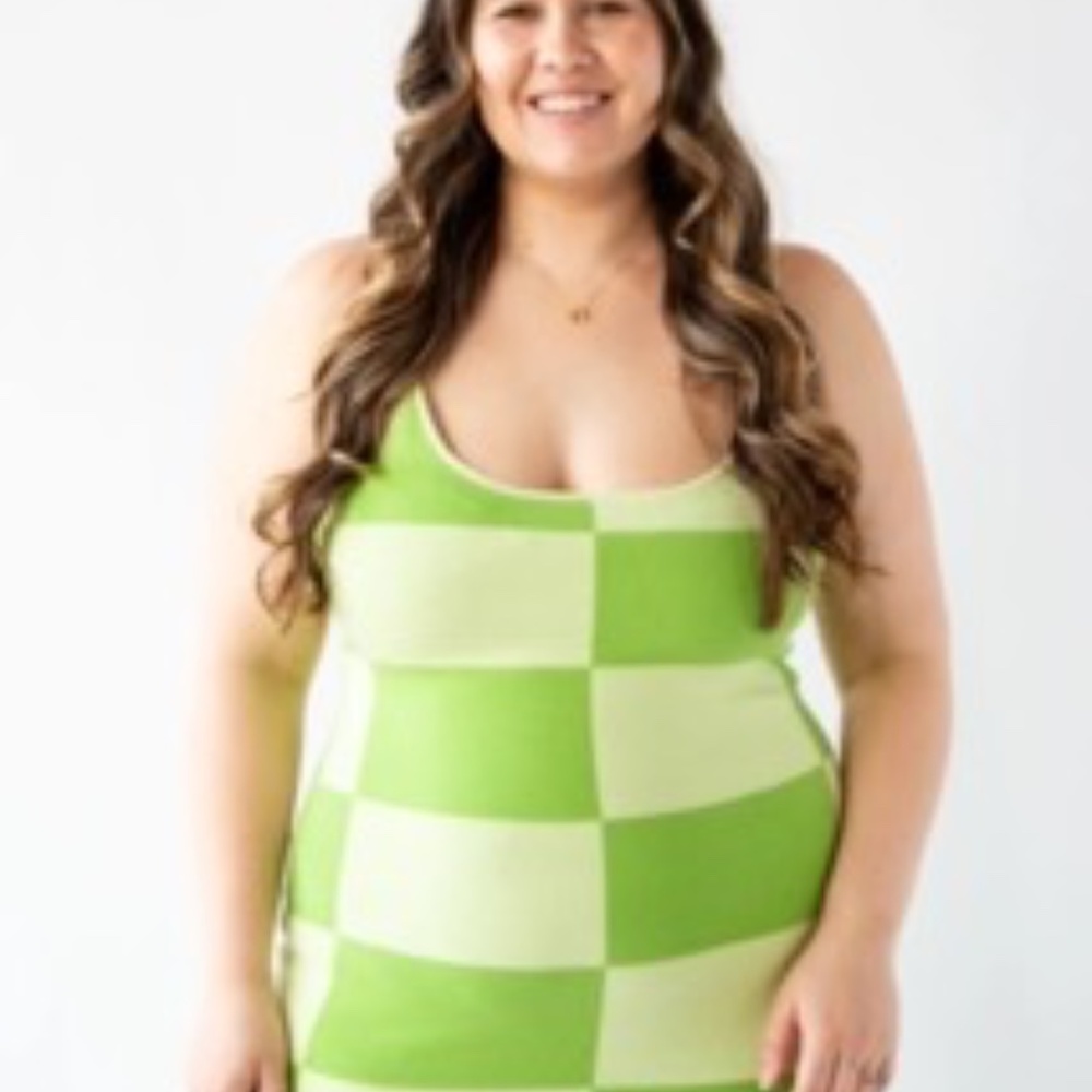 Green Checkered Midi Dress